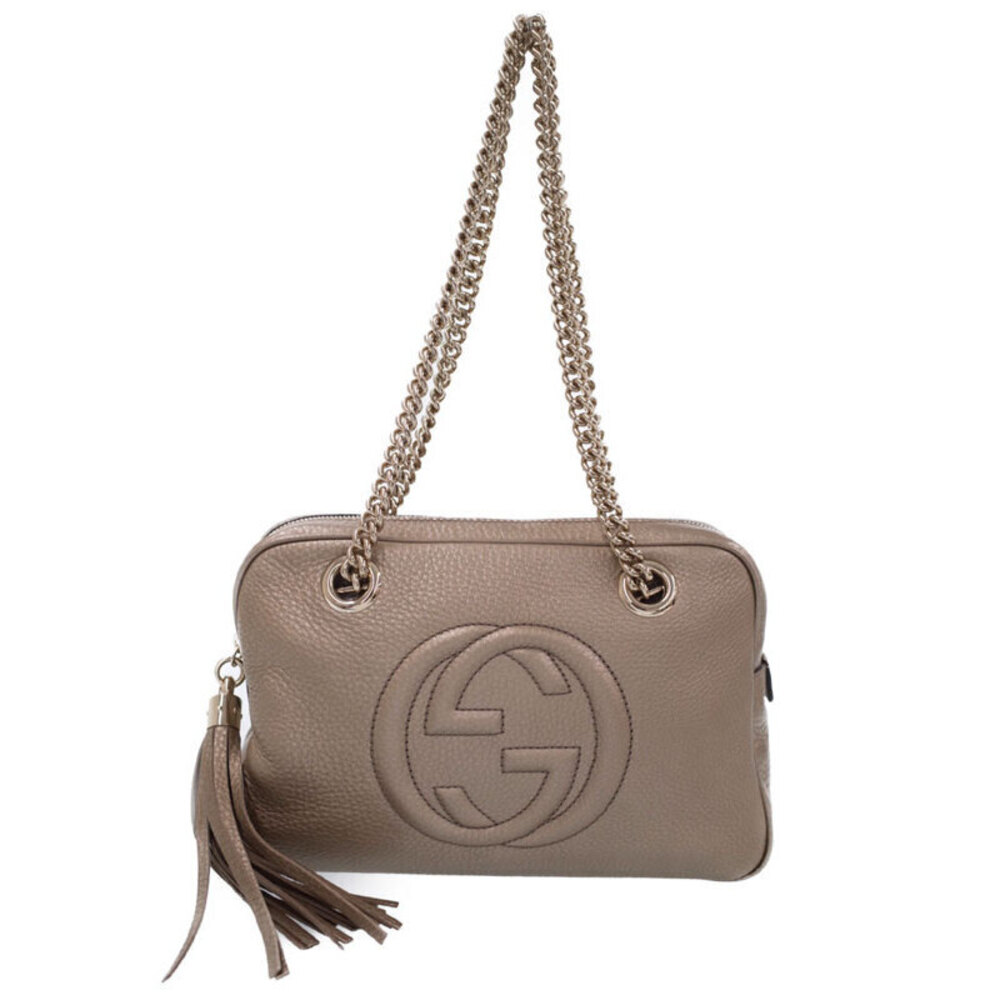 GUCCI SOHO Fringe Double Chain Shoulder Bag Brown